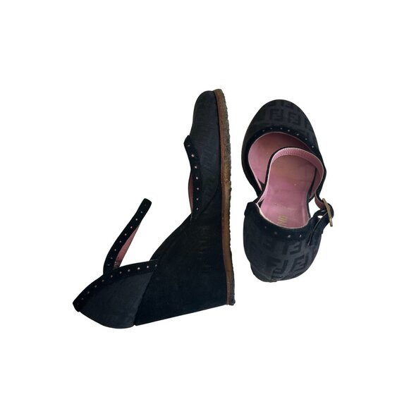 FENDI Black Vintage Logo Sandals Wedges Size 38 - Picture 3 of 14